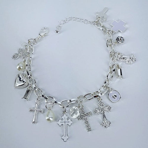 Chain Bracelet Cross, Hearts, Charms