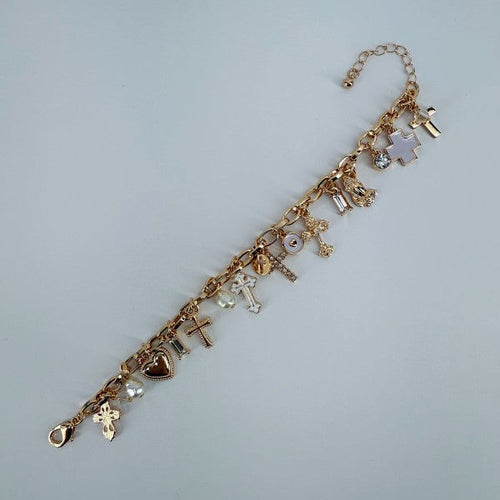 Chain Bracelet Cross, Hearts, Charms