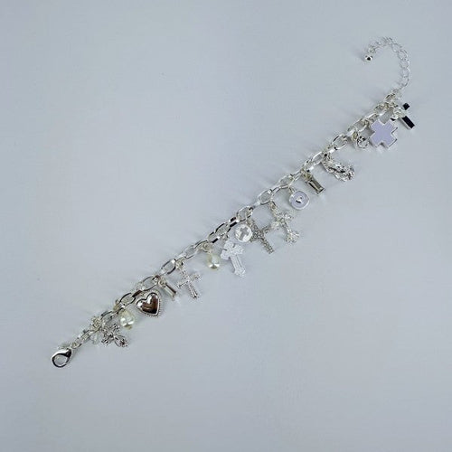 Chain Bracelet Cross, Hearts, Charms