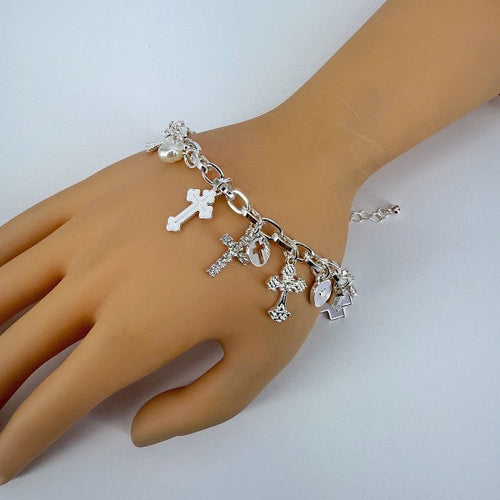 Chain Bracelet Cross, Hearts, Charms