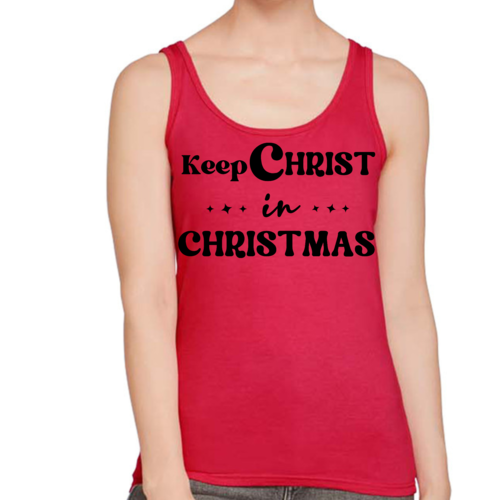 Womens Fitness Tank Top Graphic T-shirt - Keep Christ in Christmas