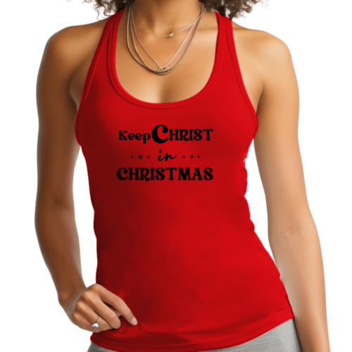 Womens Fitness Tank Top Graphic T-shirt - Keep Christ in Christmas