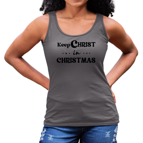 Womens Fitness Tank Top Graphic T-shirt - Keep Christ in Christmas