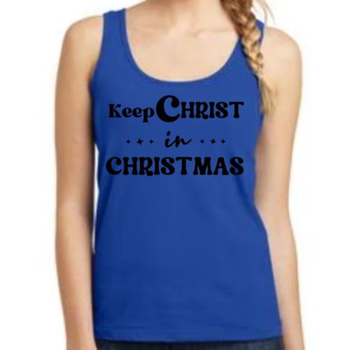 Womens Fitness Tank Top Graphic T-shirt - Keep Christ in Christmas