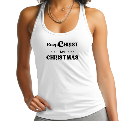 Womens Fitness Tank Top Graphic T-shirt - Keep Christ in Christmas