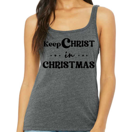 Womens Fitness Tank Top Graphic T-shirt - Keep Christ in Christmas