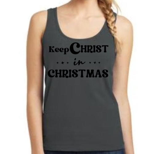 Womens Fitness Tank Top Graphic T-shirt - Keep Christ in Christmas