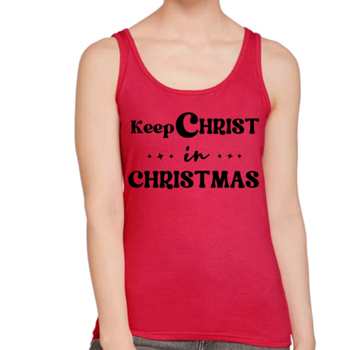 Womens Fitness Tank Top Graphic T-shirt - Keep Christ in Christmas