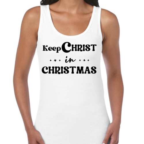Womens Fitness Tank Top Graphic T-shirt - Keep Christ in Christmas