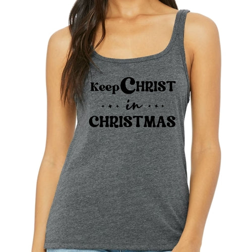 Womens Fitness Tank Top Graphic T-shirt - Keep Christ in Christmas