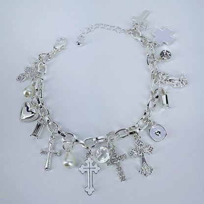 Chain Bracelet Cross, Hearts, Charms