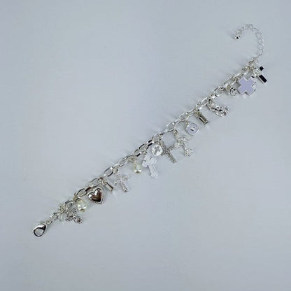 Chain Bracelet Cross, Hearts, Charms