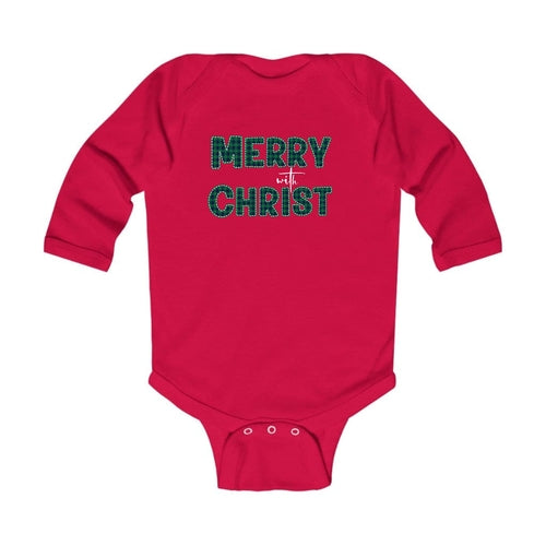 Infant Long Sleeve Graphic T-shirt - Merry with Christ - Green Plaid