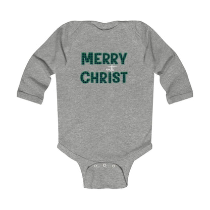 Infant Long Sleeve Graphic T-shirt - Merry with Christ - Green Plaid
