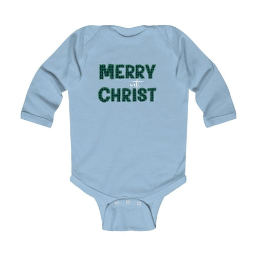 Infant Long Sleeve Graphic T-shirt - Merry with Christ - Green Plaid