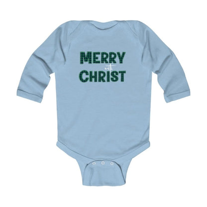 Infant Long Sleeve Graphic T-shirt - Merry with Christ - Green Plaid