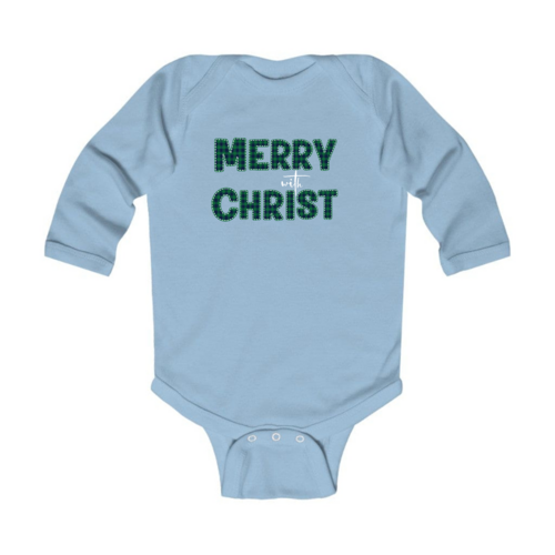 Infant Long Sleeve Graphic T-shirt - Merry with Christ - Green Plaid