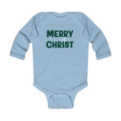Infant Long Sleeve Graphic T-shirt - Merry with Christ - Green Plaid