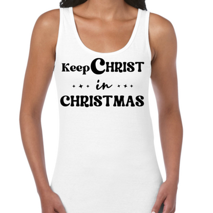 Womens Fitness Tank Top Graphic T-shirt - Keep Christ in Christmas
