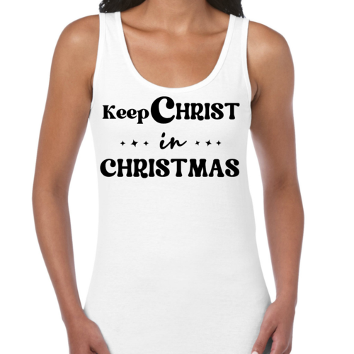 Womens Fitness Tank Top Graphic T-shirt - Keep Christ in Christmas