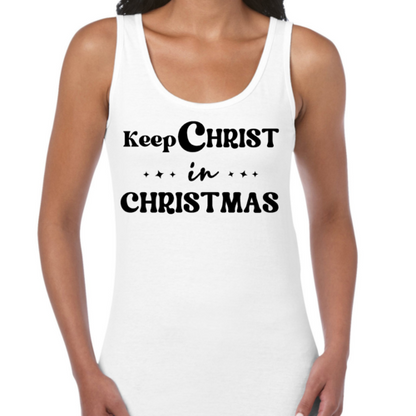 Womens Fitness Tank Top Graphic T-shirt - Keep Christ in Christmas